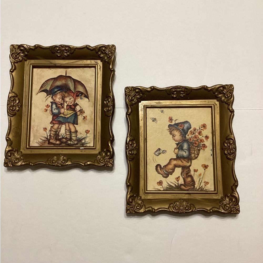Vintage Hummel Children Umbrella& Country Boy Framed